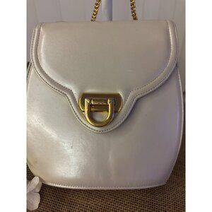 Vintage Frenchy Of California White Leather Shoulder Bag With Gold Chain Strap